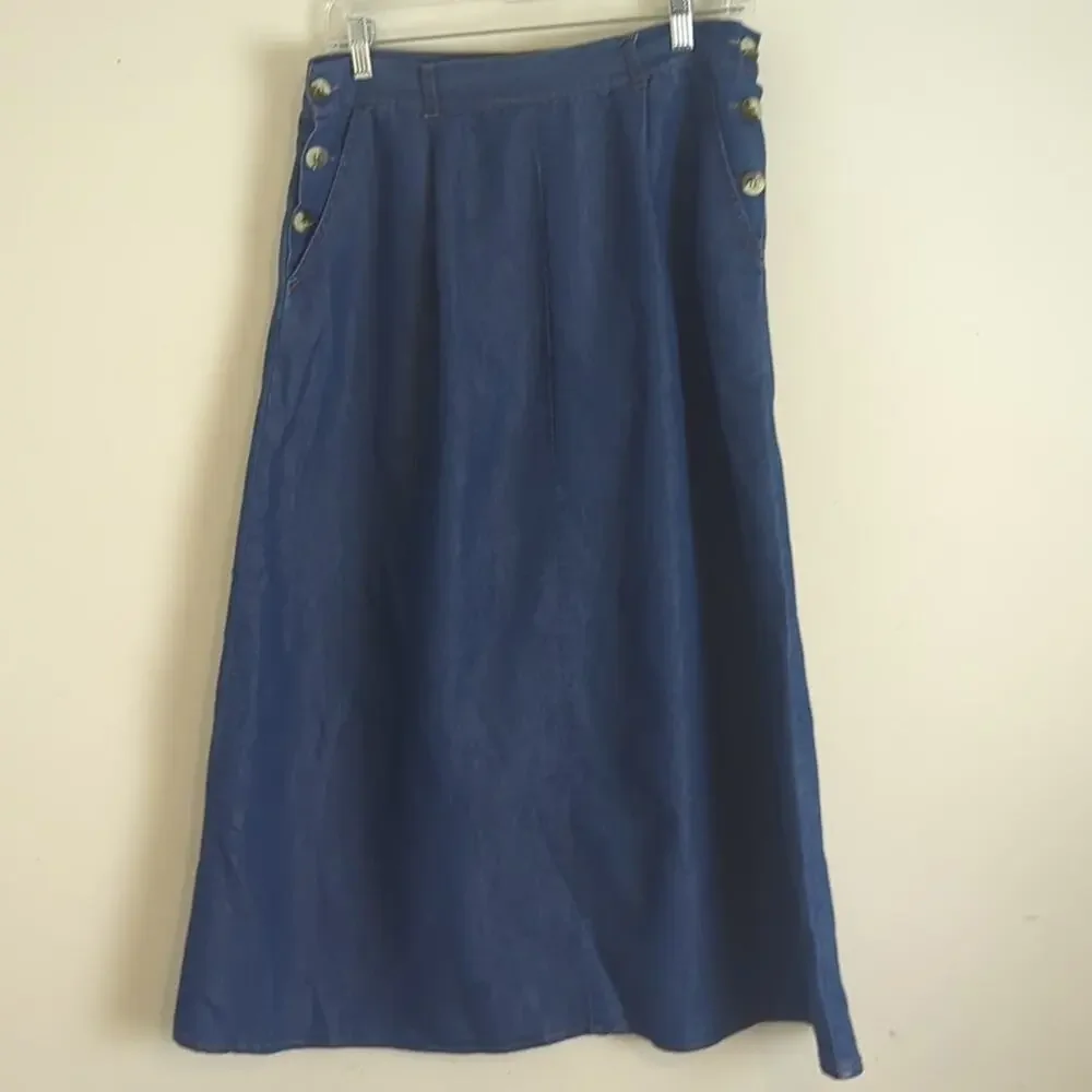 Maxi Cottagecore Prairie Dark Denim High Waisted Skirt Women's Large